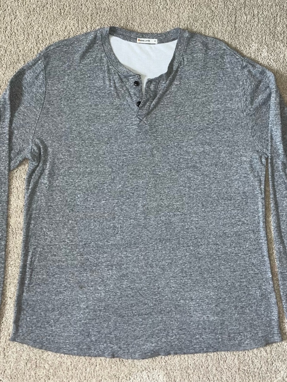 Men’s Marine Layer Double Knit Heather Gray Long-Sleeve Henley - M - Picture 2 of 9